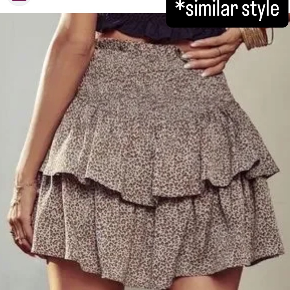 JAPNA tiered skirt leopard print smocking waistband large